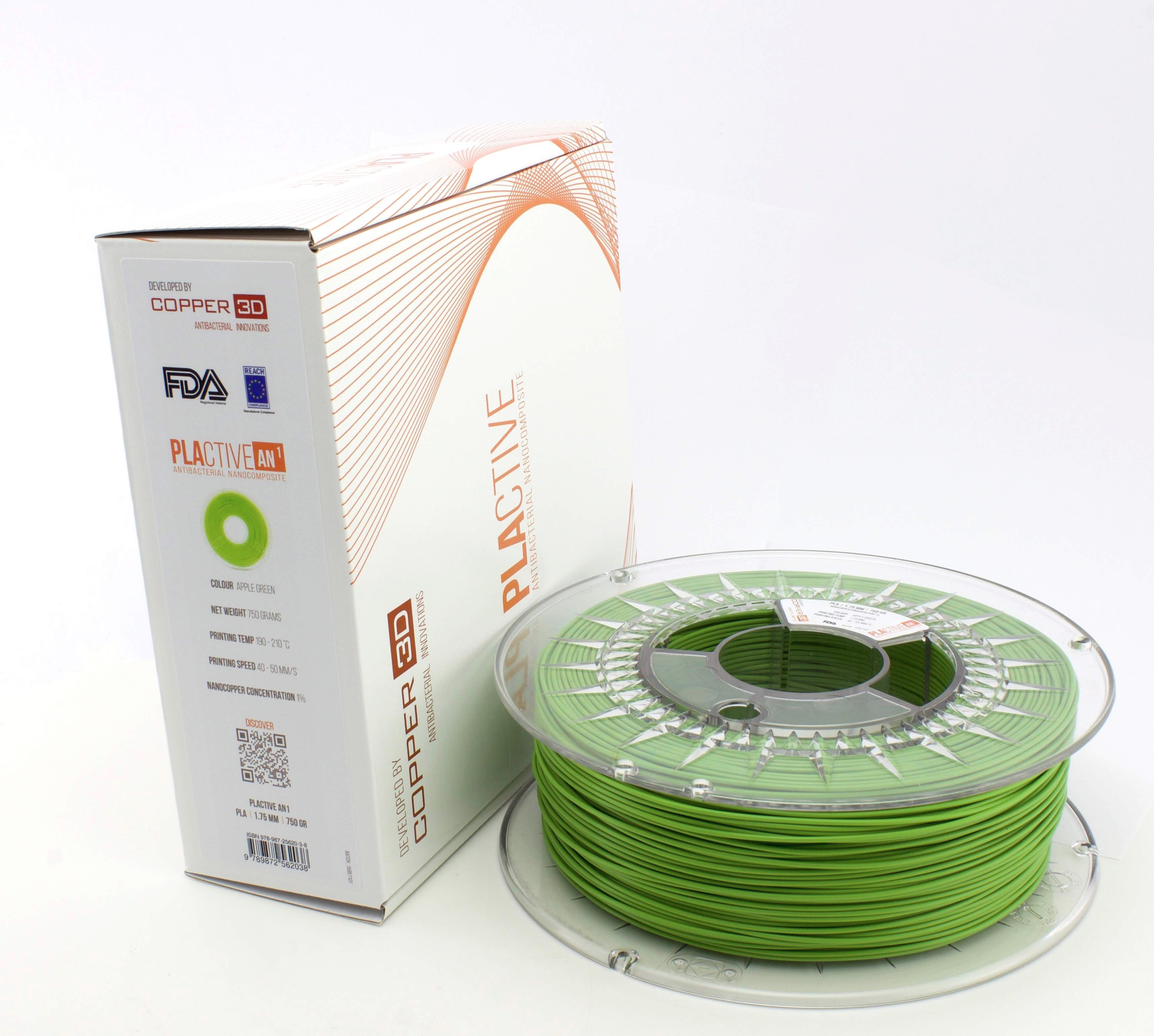 V177-285PLACT-GRN-0050_PLActive_GREEN_175__24002_1 PLA Filament Copper 3D PLActive - Innovative Antibacterial 2.85mm 50gram Apple Green Color 3D Printer Filament - Image 1