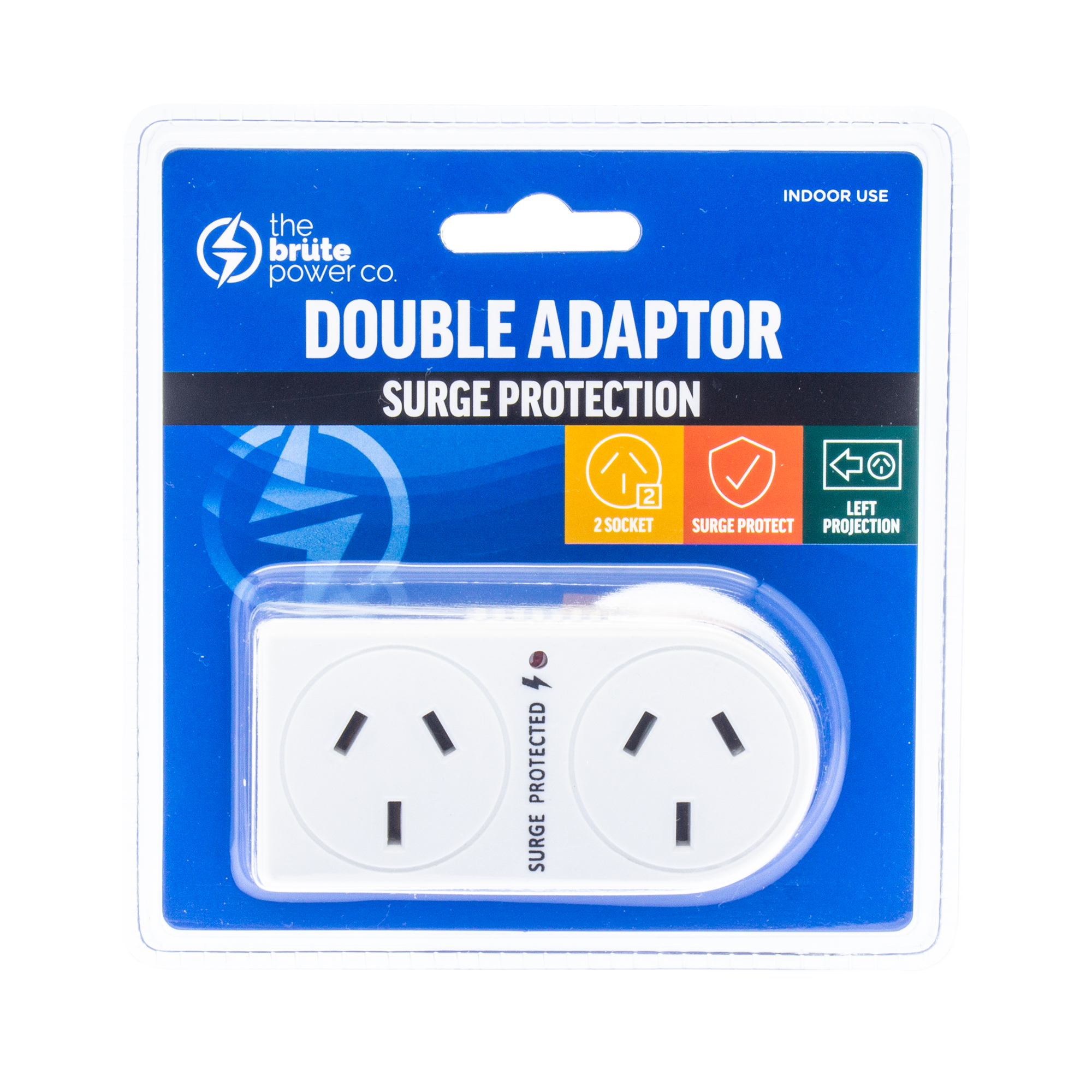 V177-BPDASPL-BPDASPL-00__50463-00 THE BRUTE POWER CO. Double Adaptor - Flat Left + Surge Protection - Image 1