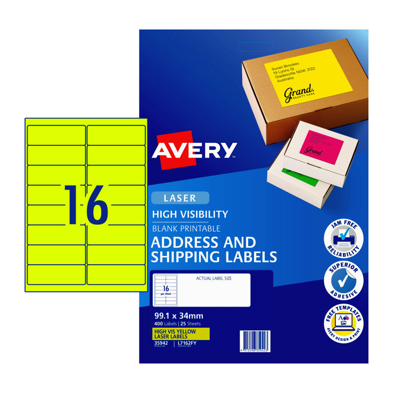V177-D-AV35942_uc__15067_1 AVERY LaserLabel Yl L7162FY 16Up Pack of 25 - Image 1