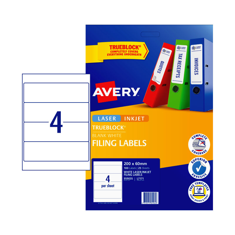 V177-D-AV959035-57903-00 AVERY Laser Label L7171 4Up Pack of 25 - Image 1