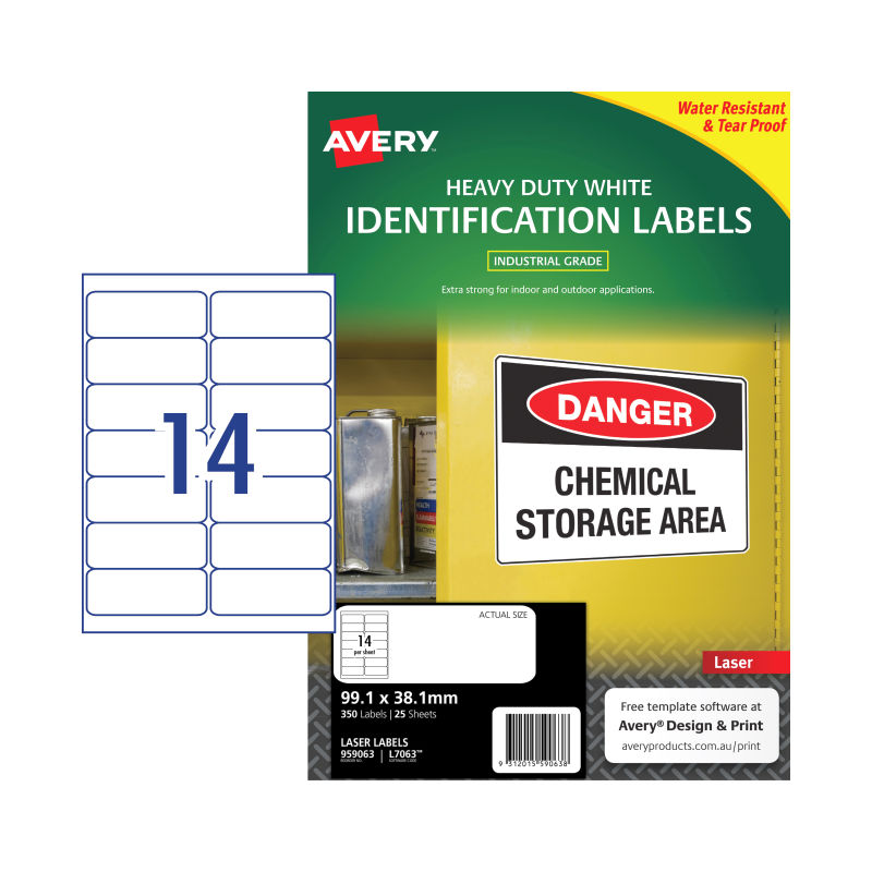 V177-D-AV959063-57909-00 AVERY Laser Label L7063 14Up Pack of 25 - Image 1