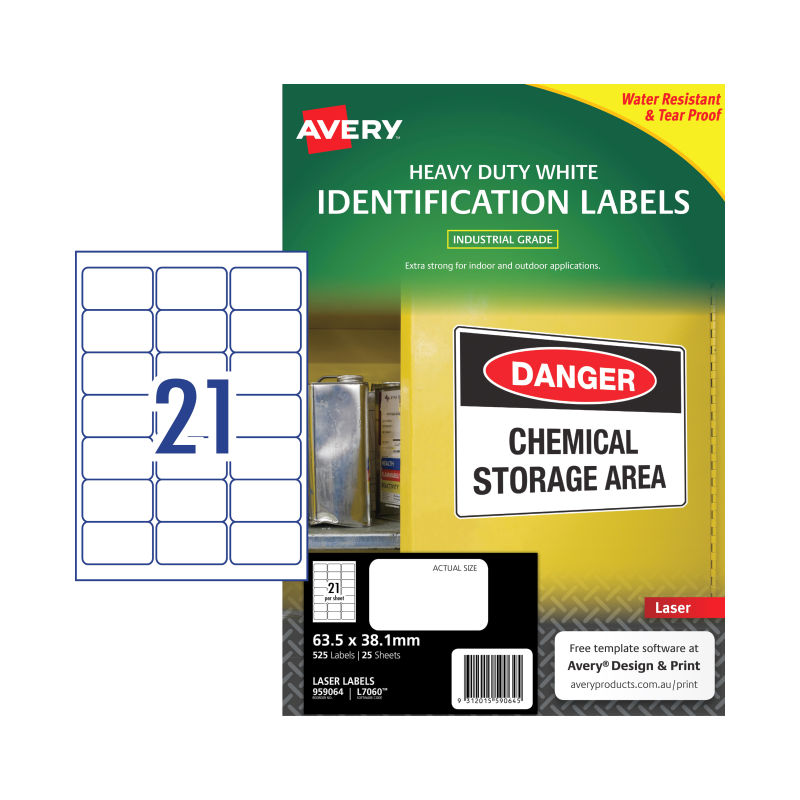 V177-D-AV959064-36726-00 AVERY Laser Label L7060 21Up Pack of 25 - Image 1