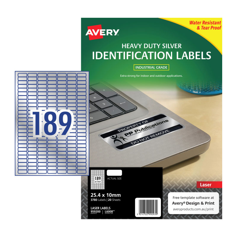 V177-D-AV959200-uc__90458-00 AVERY LaserLabel Slv L6008 189Up Pack of 20 - Image 1