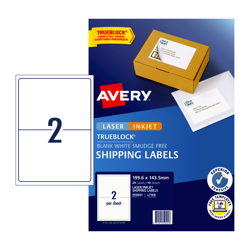 V177-D-AV959401-uc__99849-00 AVERY IP Label White L7168 2Up Pack of 10 - Image 1