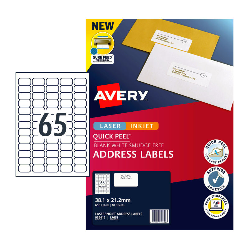 V177-D-AV959419-uc__48783-00 AVERY Label QP L7651 65Up Pack of 10 - Image 1
