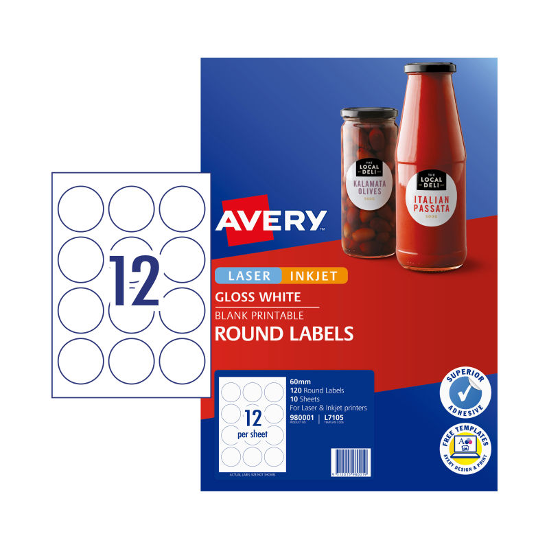 V177-D-AV980001-36576-00 AVERY Label L7105 Rd 60mm 12Up Pack of 10 - Image 1