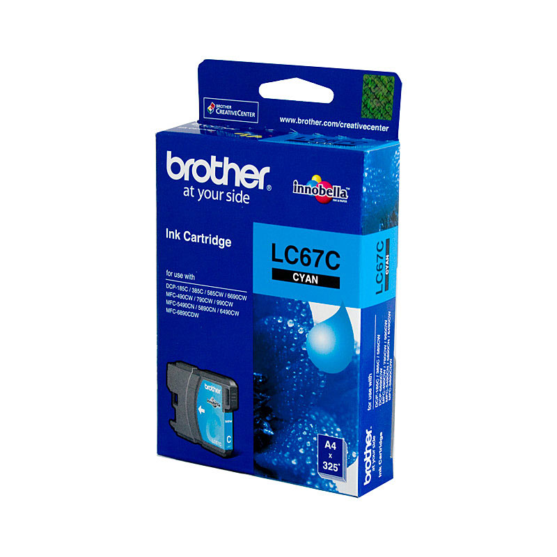 V177-D-B67C_uc__53144_1 Brother LC-67C Cyan Ink Cartridge - to suit DCP-385C/395CN/585CW/6690CW/J715W, MFC-490CW/5490CN/5890CN/6490CW/6890CDW/790CW/795CW/990CW- up to 325 pages - Image 1
