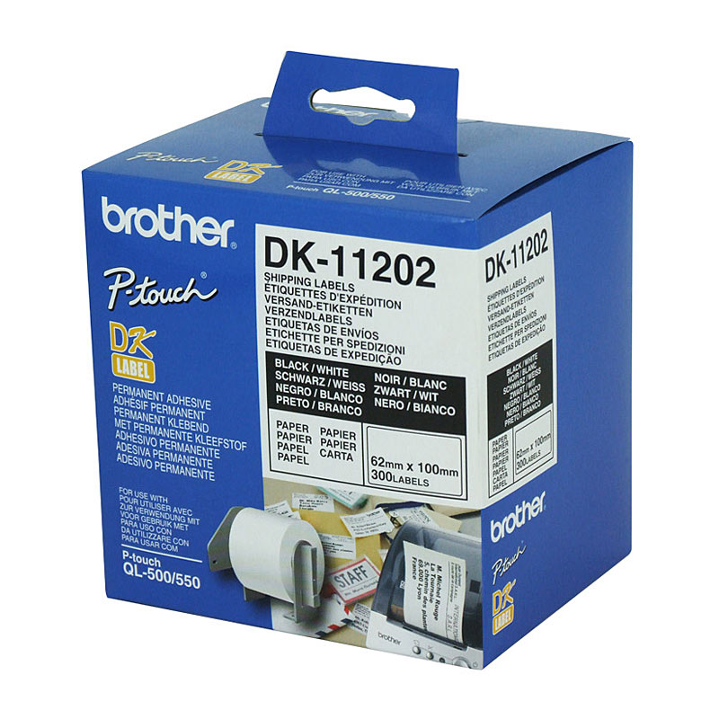 V177-D-BDK11202_uc__82797_1 BROTHER DK11202 White Shipping/Name Badge Label 62mm X 100mm, 300 labels per roll - Image 1