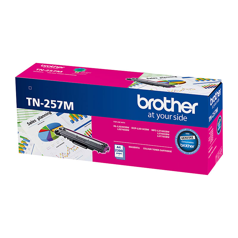 V177-D-BN257M_uc__53610_1 Brother TN-257M Magenta High Yield Toner Cartridge to Suit - HL-3230CDW/3270CDW/DCP-L3015CDW/MFC-L3745CDW/L3750CDW/L3770CDW 2,300 Pages - Image 1