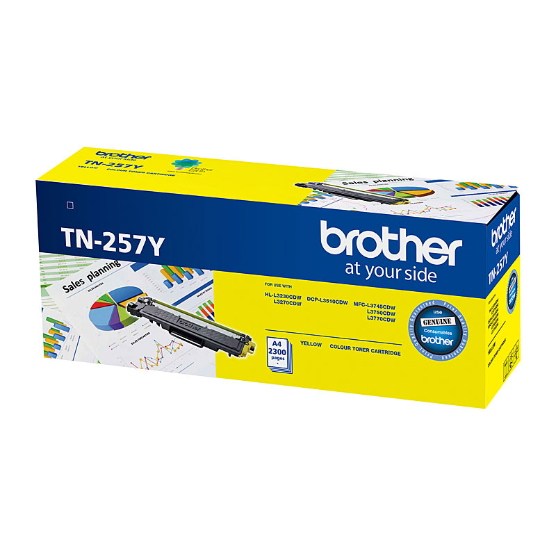 V177-D-BN257Y_uc__75791_1 Brother TN-257Y Yellow High Yield Toner Cartridge to Suit - HL-3230CDW/3270CDW/DCP-L3015CDW/MFC-L3745CDW/L3750CDW/L3770CDW 2,300 Pages - Image 1