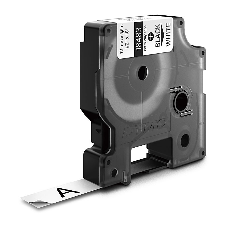 V177-D-DY18483_uc__00706_1 DYMO Blk on Wht 12mm Tape - Image 1