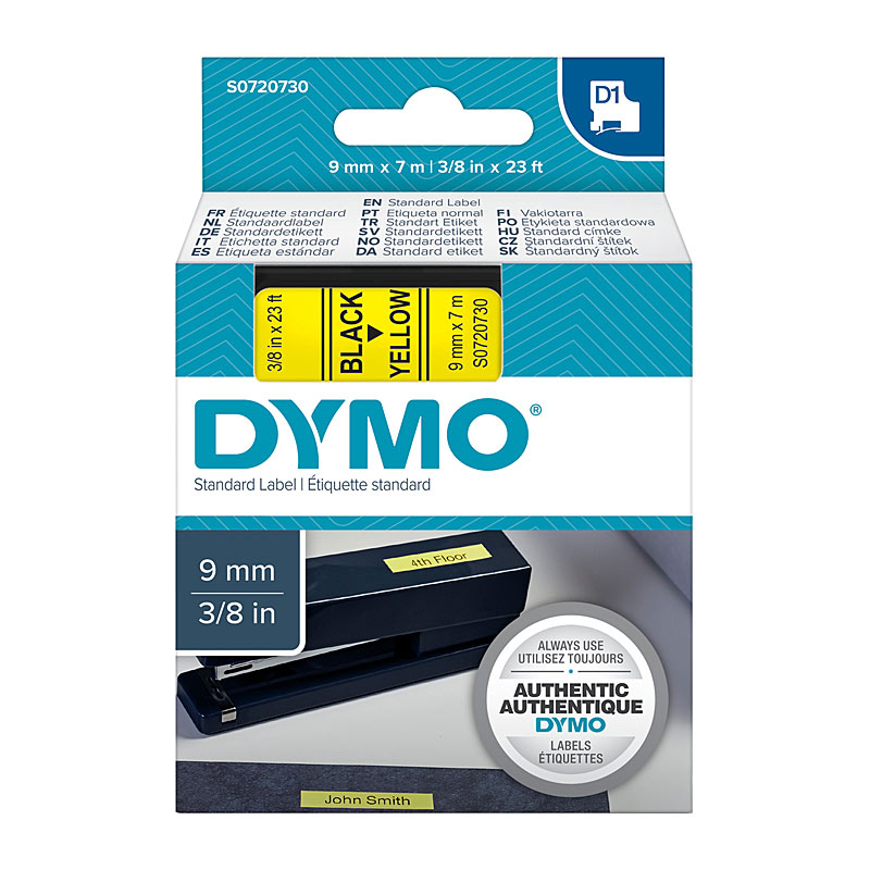 V177-D-DYS0720730_uc__26838_1 DYMO Black on Yellow 9mm x7m Tape - Image 1