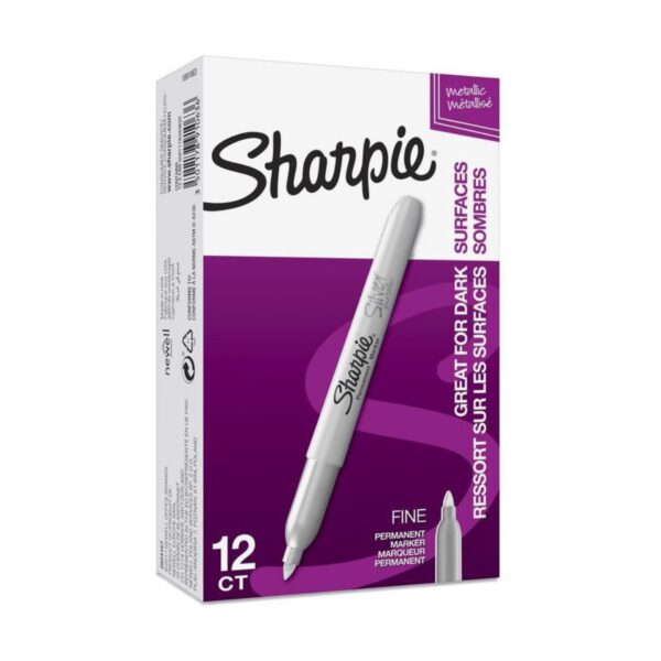 V177-D-SH39013_Sharpie-Permanent-Marker-Fine-Point-Silver-Bx12-39013-600x600__18793_1 SHARPIE Perm Mrkr FP Slvr Bx12 - Image 1