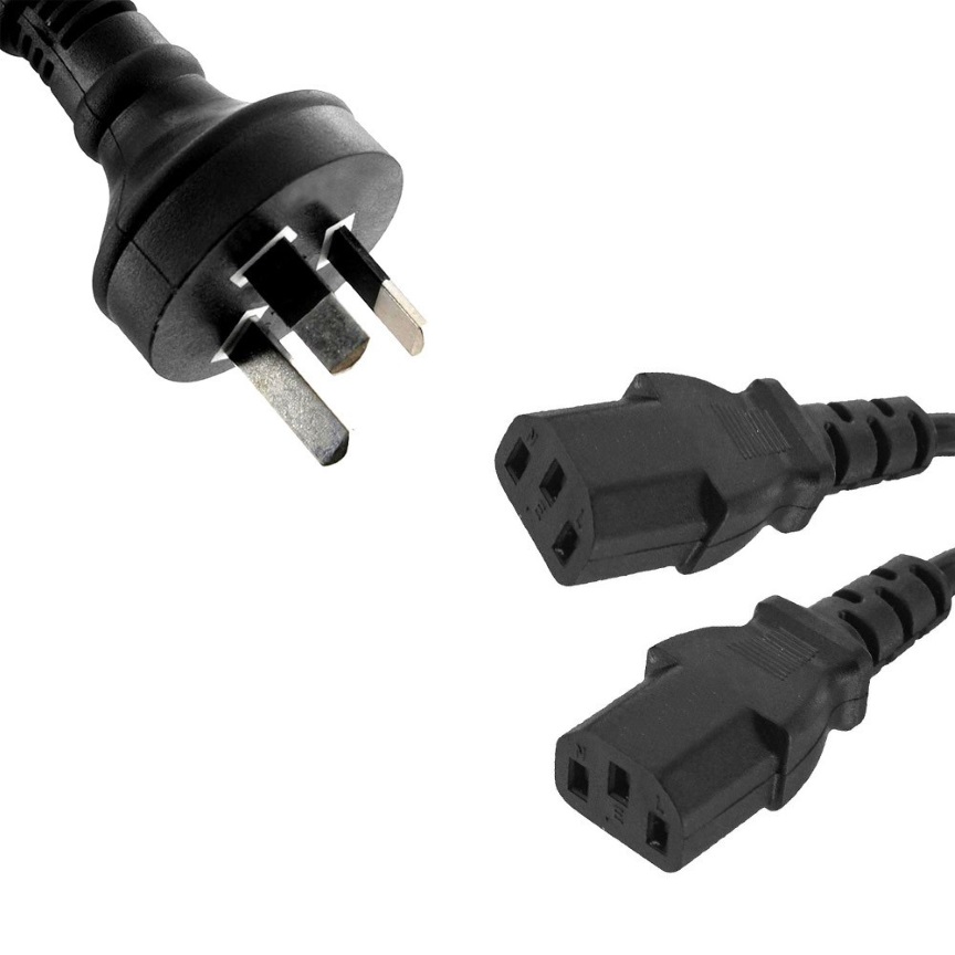 CREATOR: gd-jpeg v1.0 (using IJG JPEG v62), quality = 90 8WARE 3m 10amp Y Split Power Cable with AU/NZ 3-pin Male Plug 2xIEC F C13 Socket & Cord for PC & Monitor to Wall Power Socket CBPOWERY - Image 1