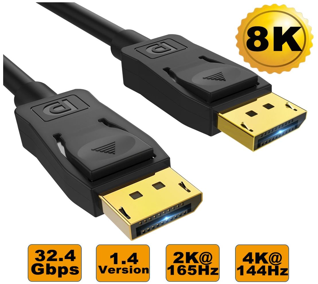 V177-L-CB8W-RC-DP38K-CB8W-RC-DP38K__85644-00 8WARE 3m Ultra 8K DisplayPort DP1.4 Cable - Male to Male Gold Plated 7680x4320 8K@60Hz 4K@144Hz 32.4Gbps UHD QHD FHD HDP HDCP HDTV HDR 28AWG - Image 1