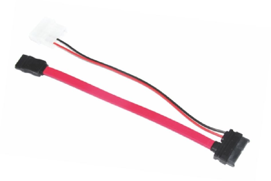 V177-L-CBAT-SATA-SLIM_CBAT-SATA-SLIM__22892_1 ASTROTEK Slim SATA Cable 50cm + 10cm 6 pins + 7 pins to 4 pins + 7 pins Red Colour - Image 1