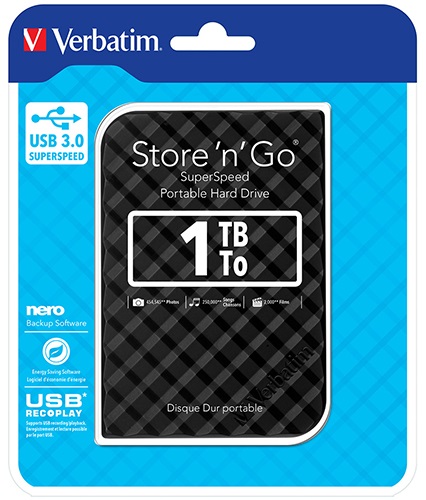 VERBATIM 1TB 2.5' USB 3.0 Black Store'n'Go HDD Grid Design