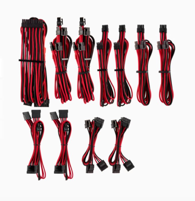 V177-L-PSCP-8920226_PSCP-8920226__36269_1 CORSAIR Corsair PSU - RED/BLACK Premium Individually Sleeved DC Cable Pro Kit, Type 4 Generation 4 - Image 1