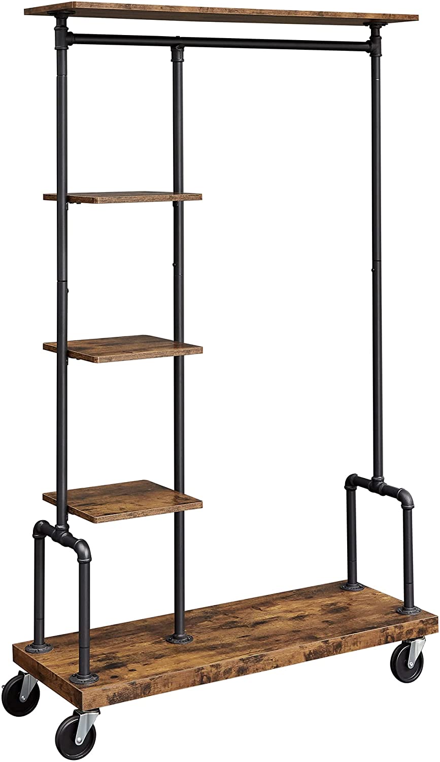 V178-11284-202504301045-00 Clothing Garment Rack on Wheels with 5-Tier, Industrial Pipe Style, Rustic Brown - Image 1