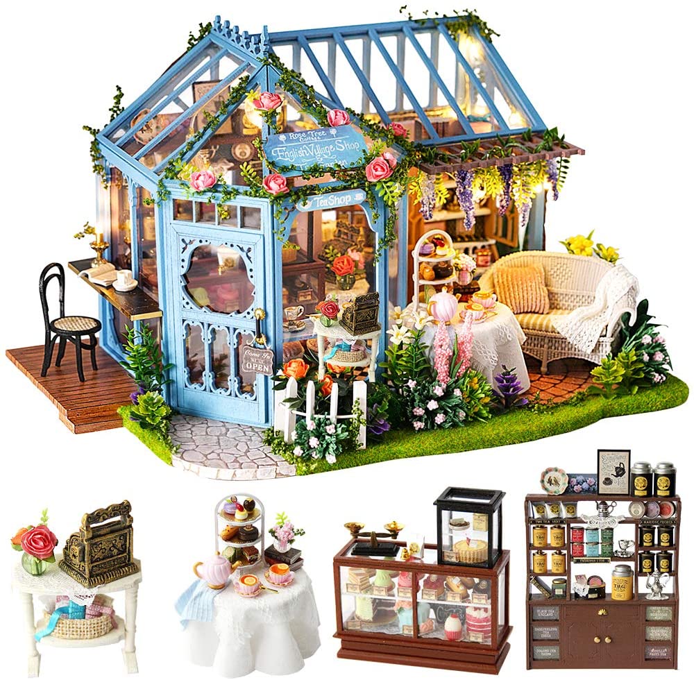 V178-13578_13578_1_Z95k5xSYD Dollhouse Miniature with Furniture Kit Plus Dust Proof and Music Movement - Rosa Garden Tea - Image 1