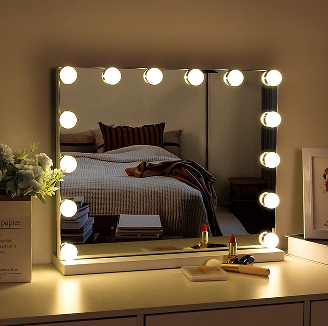 V178-14674-14674_1_iOjOLFVbl-00 Hollywood Vanity Style LED Makeup Lights Mirror with 3 Color Modes Lights with 10 Dimmable Bulbs (Mirror Not Include) - Image 1