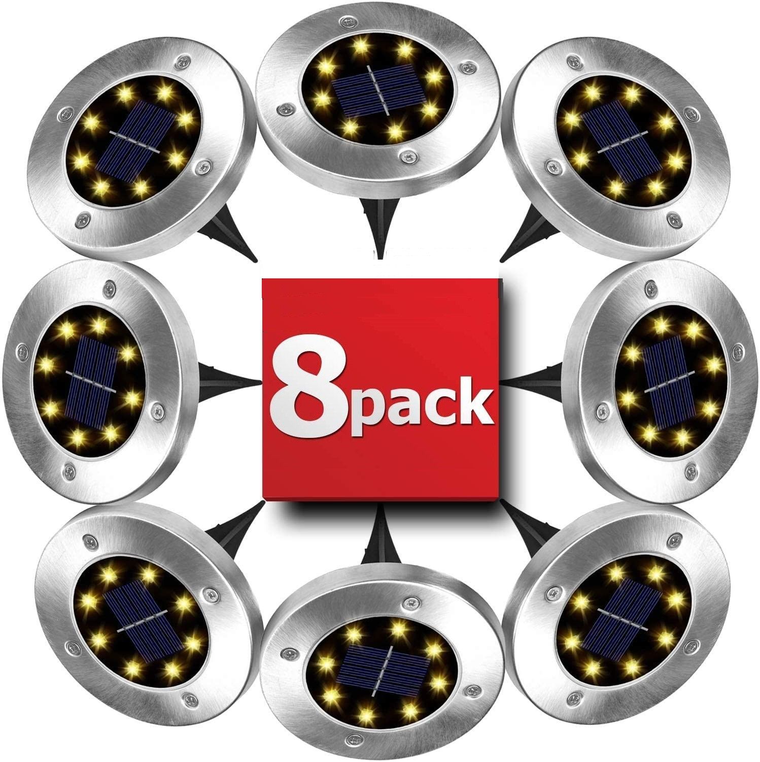 V178-14728-14728_1_-e7-3y2A-00 8 Pack LED Solar Pathway Lights Outdoor Solar Ground Lights (Warm White) - Image 1