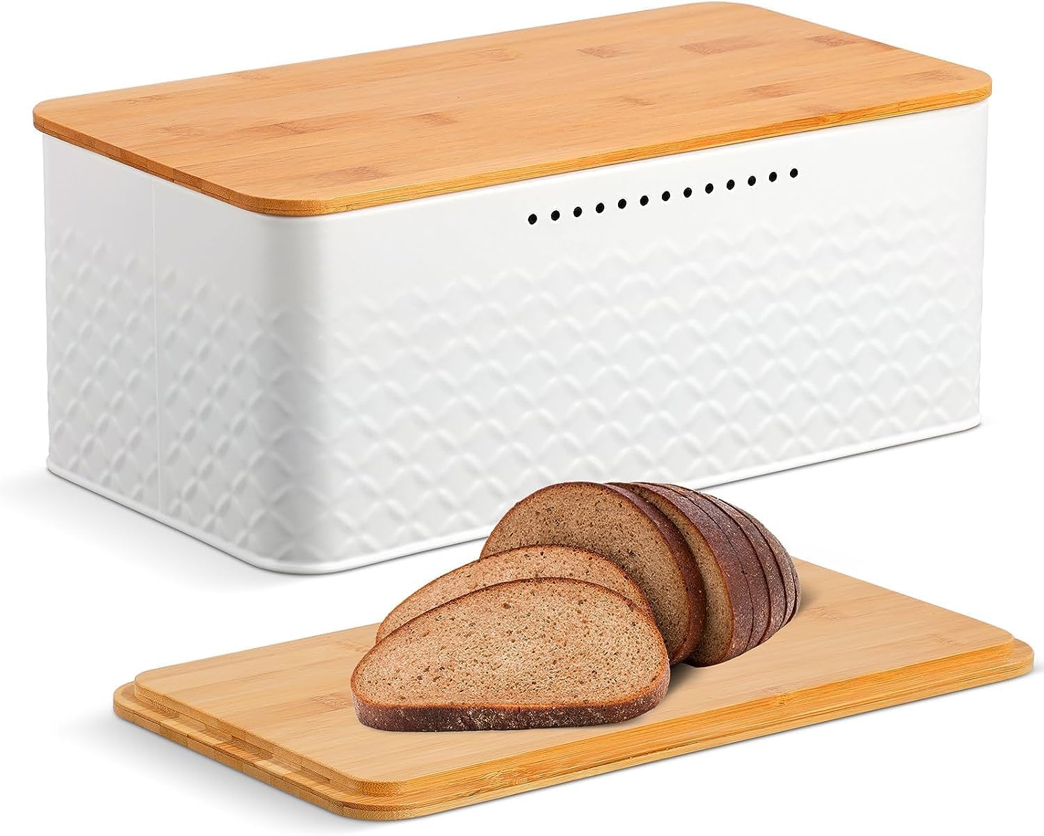 V178-36094-216265-00 Bread Bin with Bamboo Lid used as Chopping Board for Kitchen Countertop - Image 1