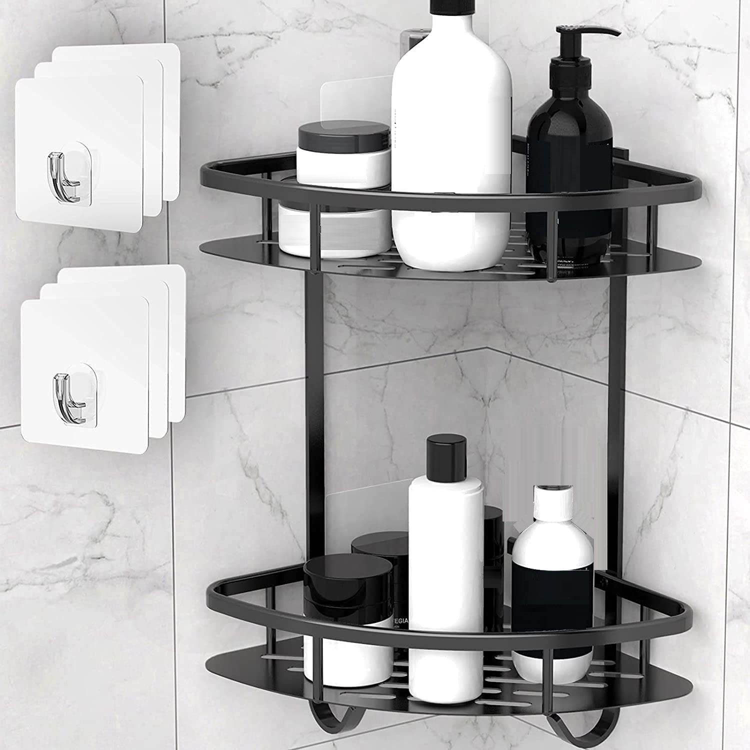 V178-84534-84534_1_eHM6w2NSVf-00 2 Pack Aluminum Adhesive Shower Caddy Corner Shelf Storage Rack for Bathroom - Image 1