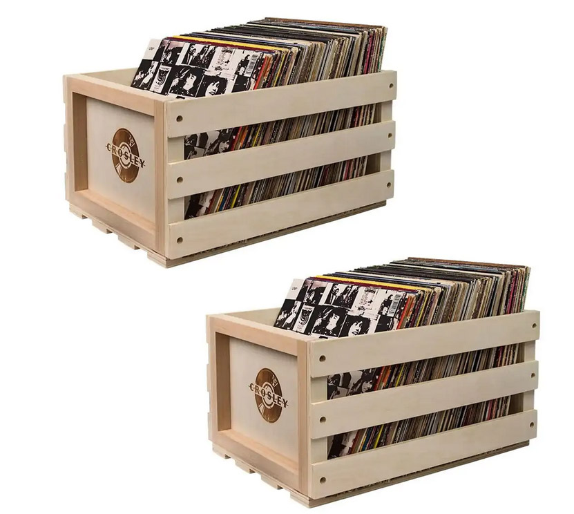 V185-AC1004TWINPACK-69681-00 Twin Pack Crosley Vinyl LP Record Storage Crate Natural Wood - Image 1