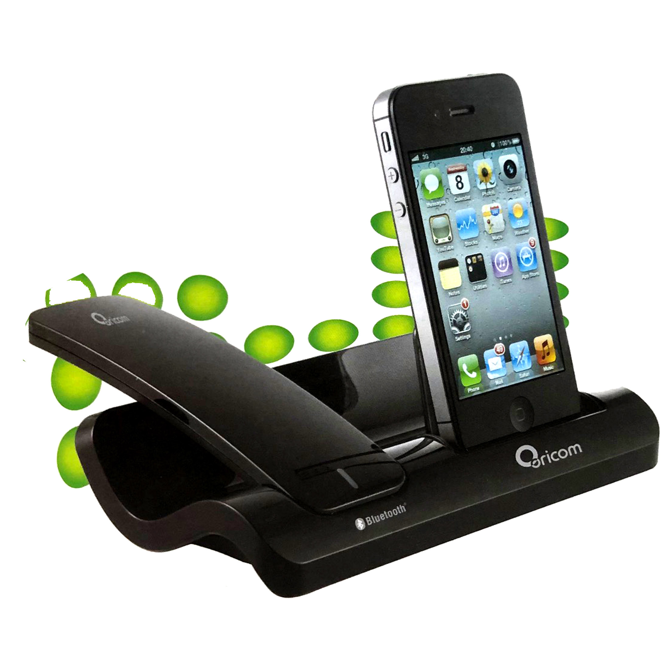 V185-I500BK-77450-00 Oricom 30 Pin iPhone 4 4s iPod Charger & Cordless Bluetooth Handset black - Image 1