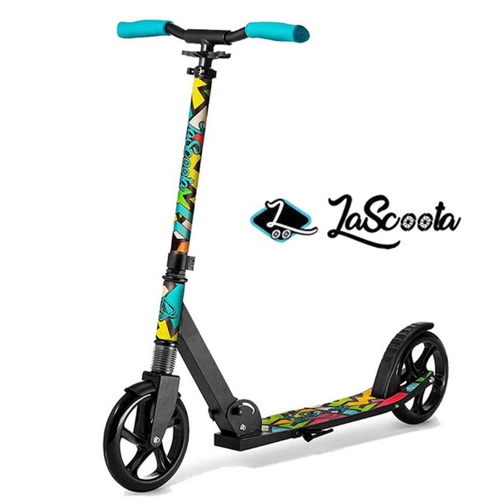 V185-LSRDHT04GRA-s-l1600-00 Lascoota Pulse Kick Push Commuter Scooter Teen Adult Graphic Black - Image 1