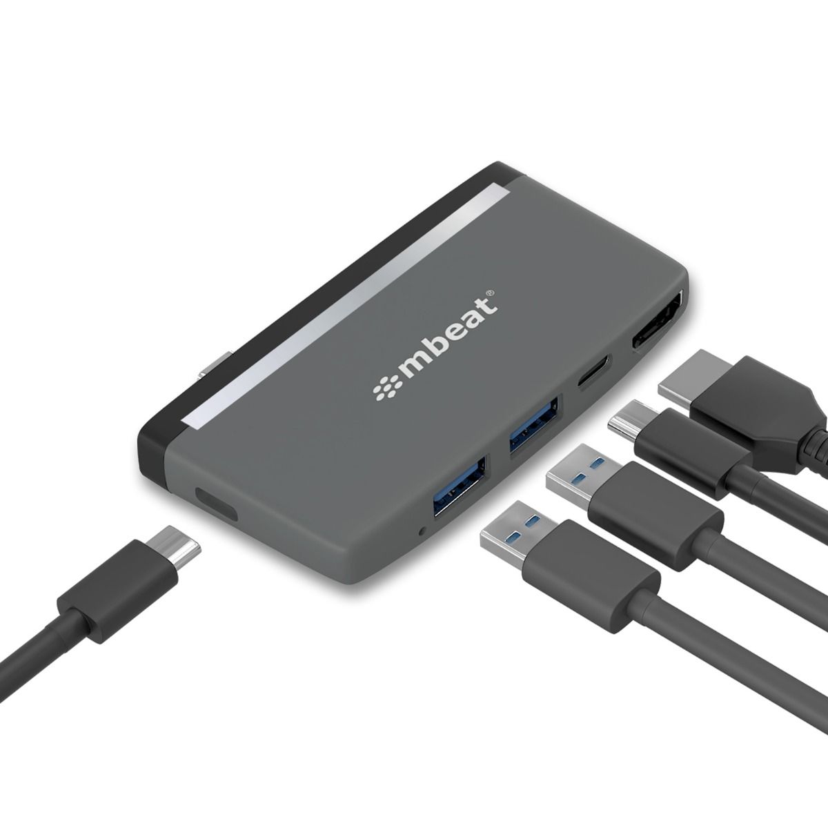 V186-MB-UCH-59GRY_mb-uch-59gry_1_1 mbeat Essential Pro 5-in-1 USB- C Hub ( 4K HDMI Video, USB-C PD Pass Through Charging, USB 3.0 x 2, USB-C x 1) - Image 1
