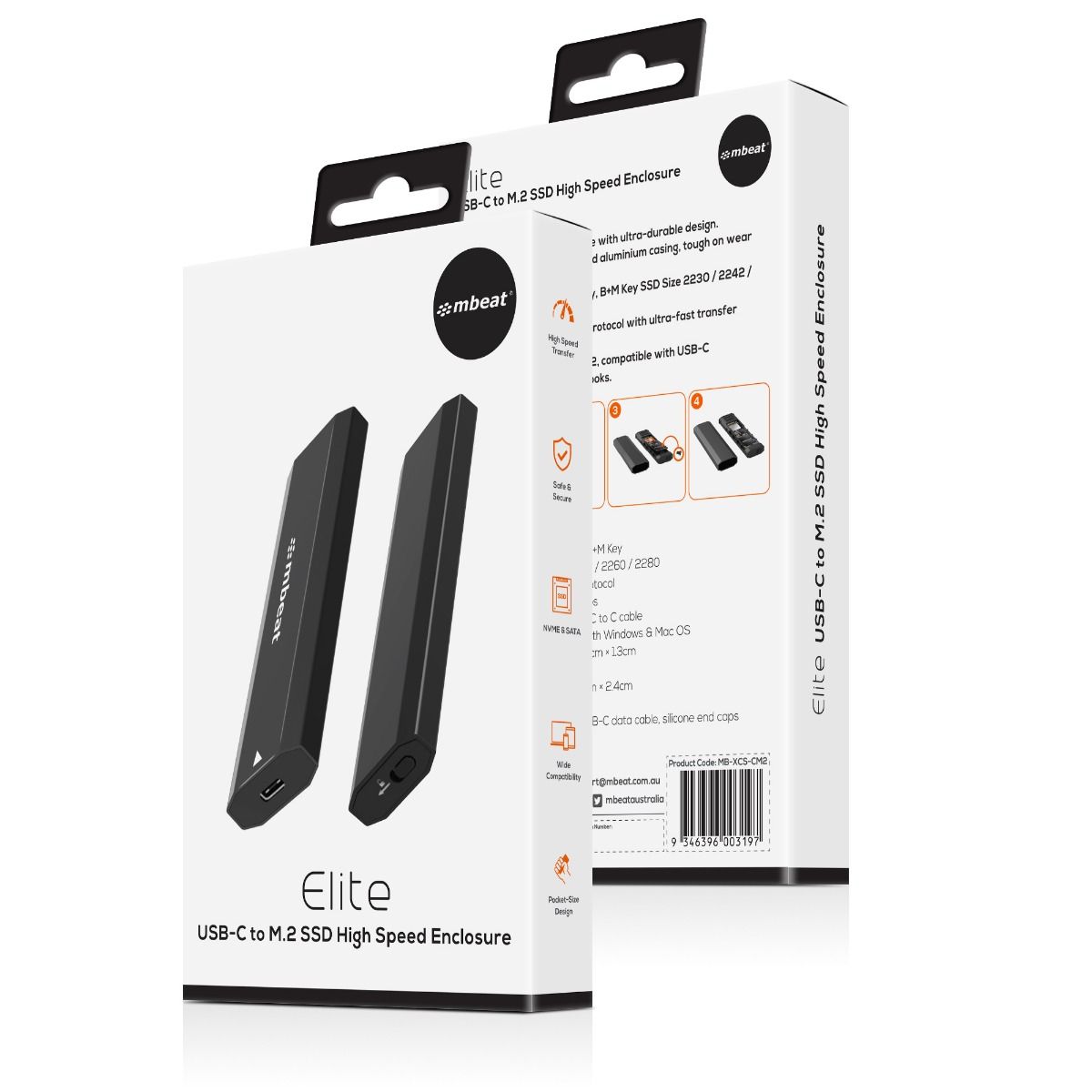 V186-MB-XCS-CM2-27451-00 mbeat Elite USB-C to M.2 SSD Enclosure (M-Key, B+M Key) - Matte Black - Image 1