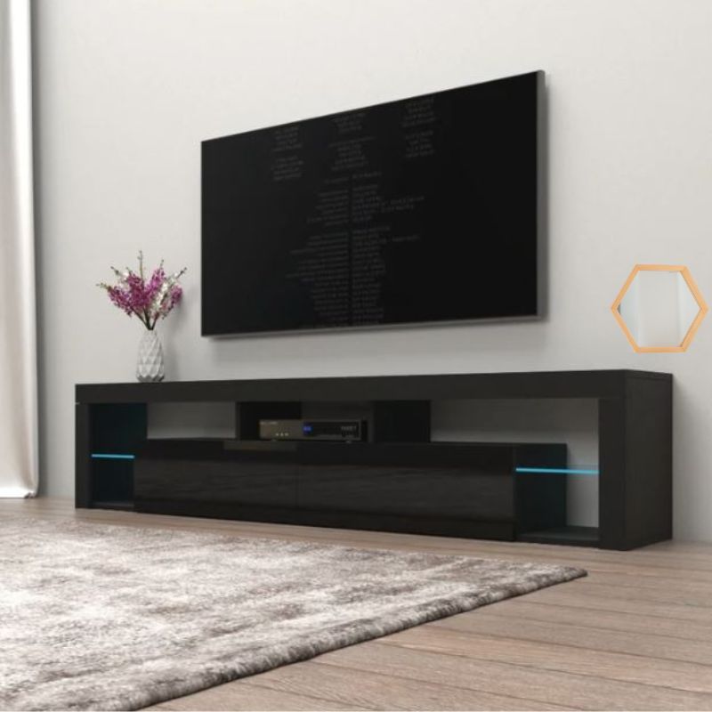 V195-TS052-200-BK-90592-00 Modern TV Cabinet Living Room Furniture 200cm Black - Image 1