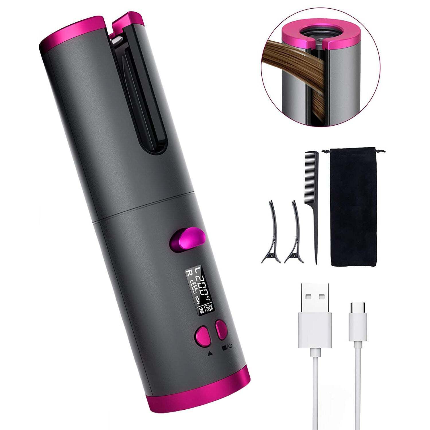 V196-AHC009-37971-00 Cordless Ceramic Automatic Hair Curler for Portable Hair Styling - Image 1