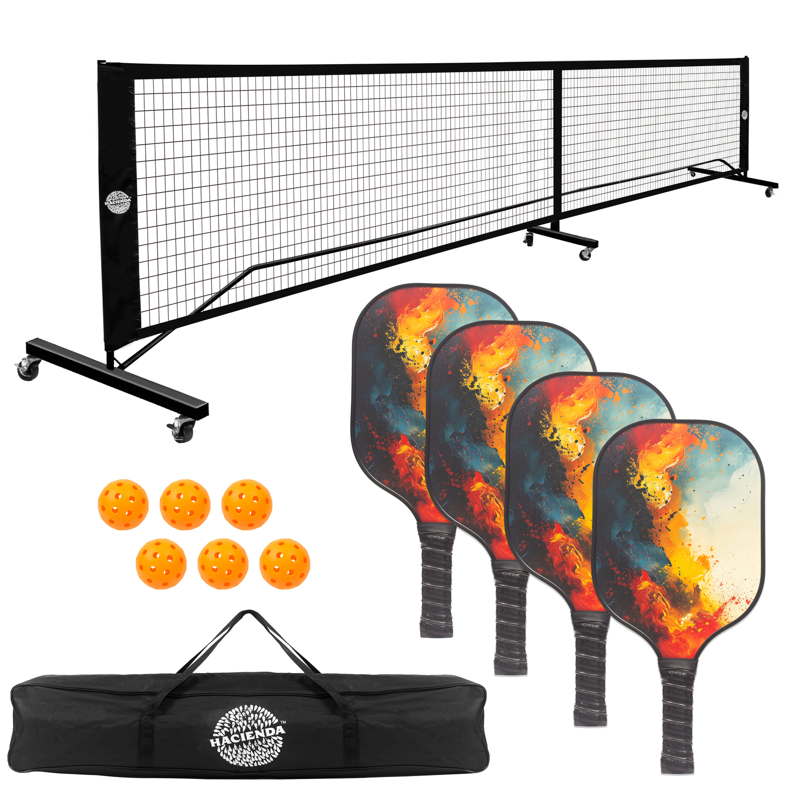 V196-PBS515-214082-00 Pickleball Set with 4 Fiberglass Paddles, 6 Balls, Net, and Carry Bag - Image 1