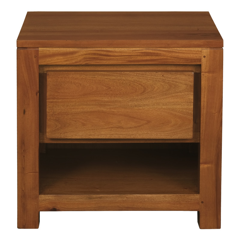 V199-BS001TALP-191624-00 Amsterdam Solid Mahogany Timber 1 Drawer Bedside Table (Light Pecan) - Image 1