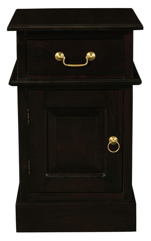 V199-BS101PNLC-150511-00 Tasmania 1 Solid Door 1 Drawer Bedside (Chocolate) - Image 1