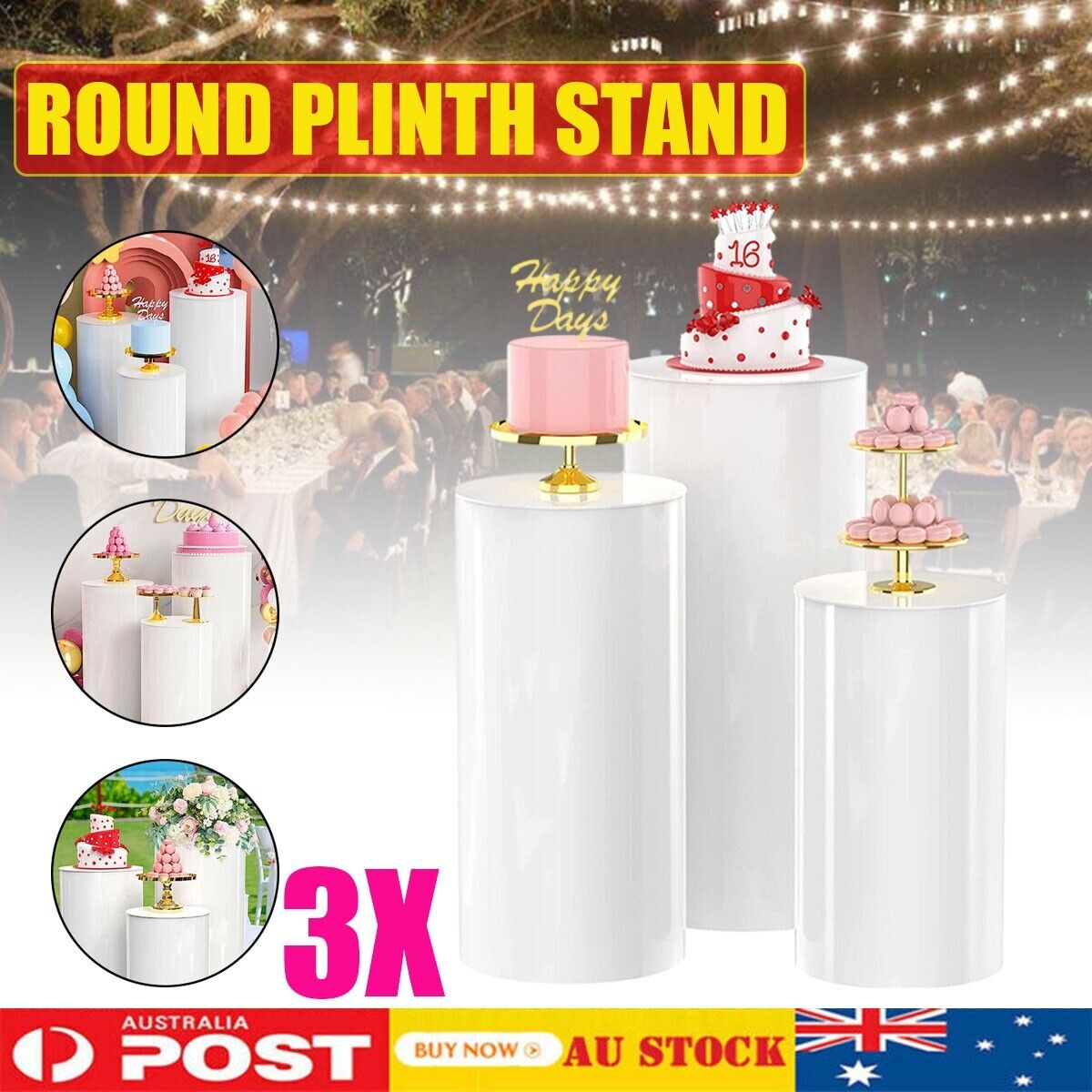 V201-DP240127-149151-00 3pcs Round Plinth Cylinder Pedestal Stand Wedding Decor Cake Flower Display - Image 1