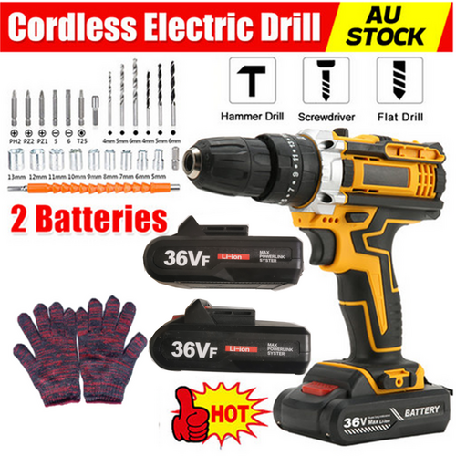 V201-DRIL0048VF8AU-87046-01 36VF BRUSHLESS HEAVY DUTY CORDLESS DRILL IMPACT DRIVER KIT HAMMER +2 BATTERY Box - Image 1