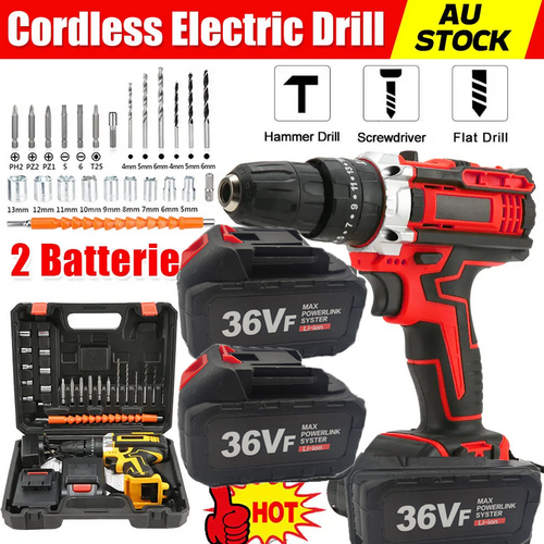 V201-DRIL0088VF8AU-202507011830-00 Cordless Drill w/2 Battery Heavy Duty Impact Driver Kit Brushless Hammer Set - Image 1