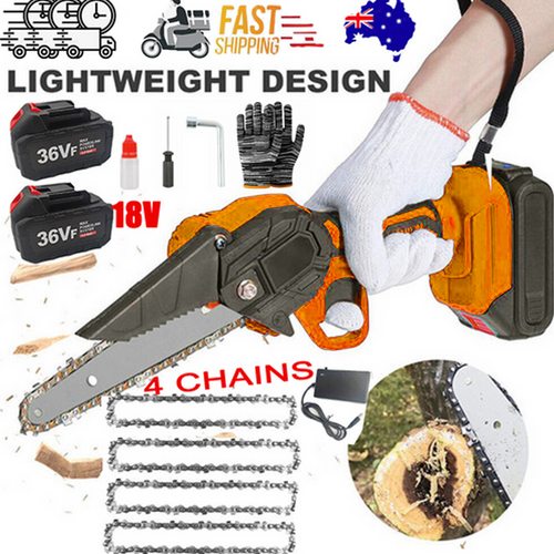 V201-FDZ0036OR8AU-209466-00 6" Mini Orange Cordless Electric Chainsaw 2X Battery-Powered Wood Cutter Rechargeable - Image 1