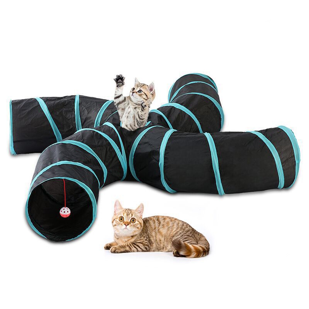 V201-FDZ0727BL8AU-36405-00 Pet Cat Kitten Puppy 4-Way Tunnel Play Toy Foldable Funny Exercise Tunnel Rabbit - Image 1