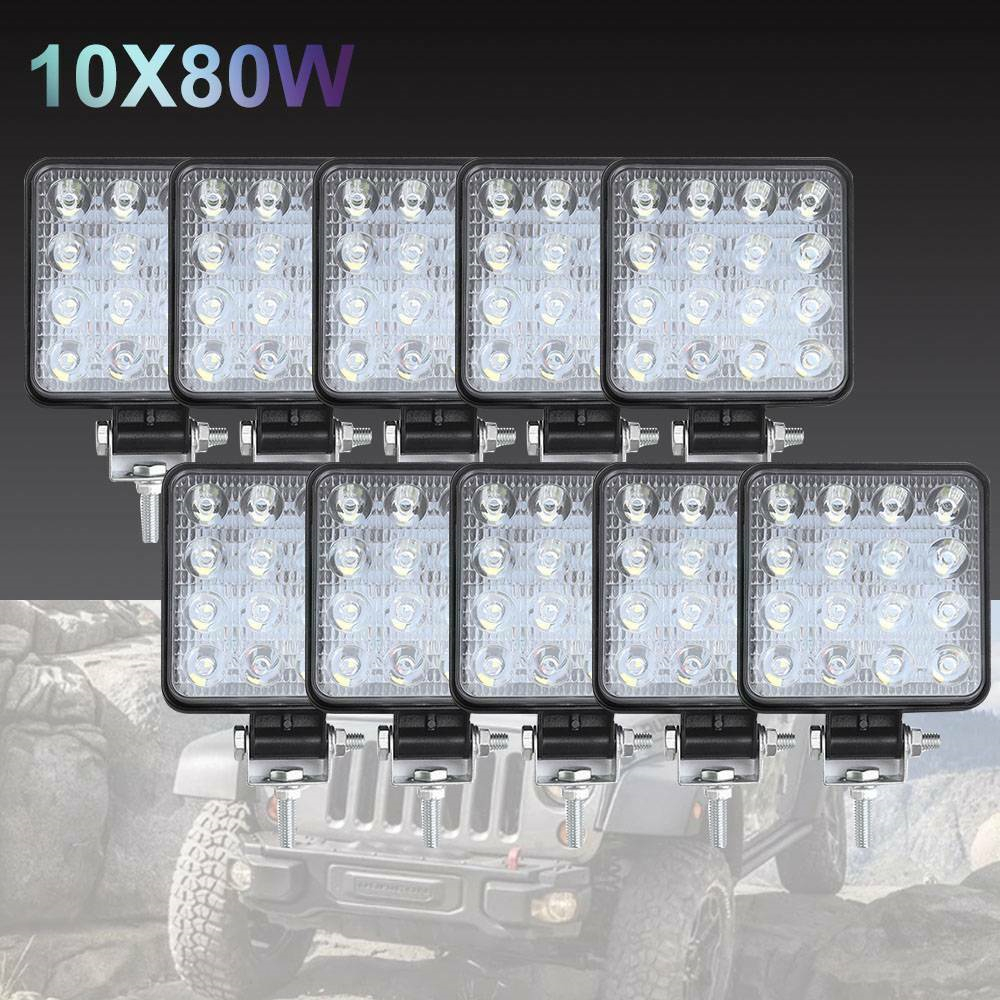 V201-HBZ0350YL8-10AU-84784-00 10PCS 80W CREE FLOOD LED Work Lights 12V Boat Camping Square 4inch Bar - Image 1