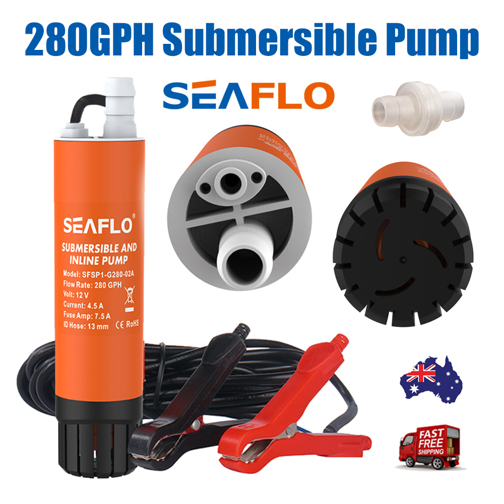 V201-SFLO0012OR8002AU-84348-00 Submersible Pump 12V 280G/H Boat Caravan Inline Water Pump SEAFLO SFSP1-G280-02 - Image 1