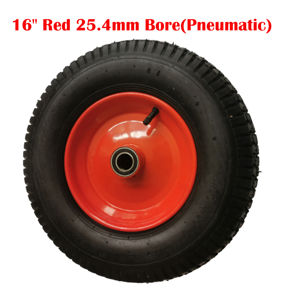 V201-TIRE1625RE1AU-98140-00 16" Red 25.4mm Bore(Pneumatic) Tire Steel Rim for Hand Trolley Cart - Image 1