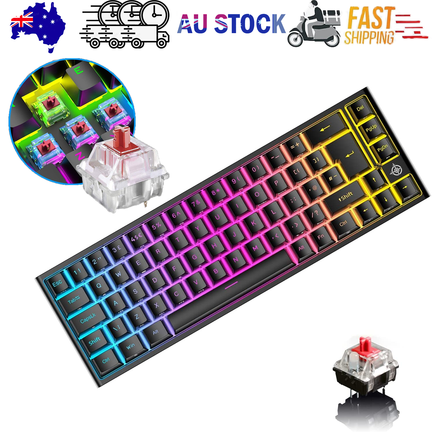 V201-W11564683-202505261643-00 67 Keys Layout Design Mechanical Gaming Keyboard PC PS4 RGB Backlight Wired USB Black - Image 1