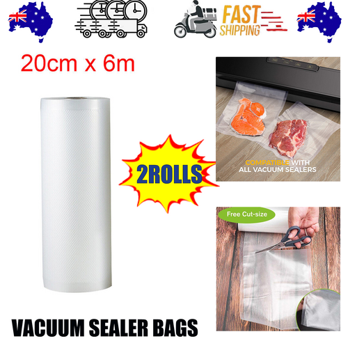 V201-W11820285-226083-00 2ROLLS 20CM Vacuum Sealer Bags Rolls Vaccum Food Saver Storage Seal 6M - Image 1