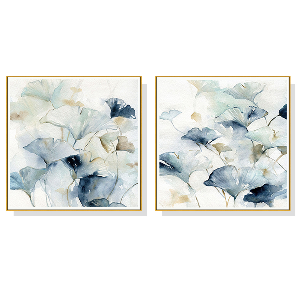 V207-1031_Carol-Robinson-gold_1 Wall Art 50cmx50cm Gingko Leaves By Carol Robinson 2 Sets Gold Frame Canvas - Image 1