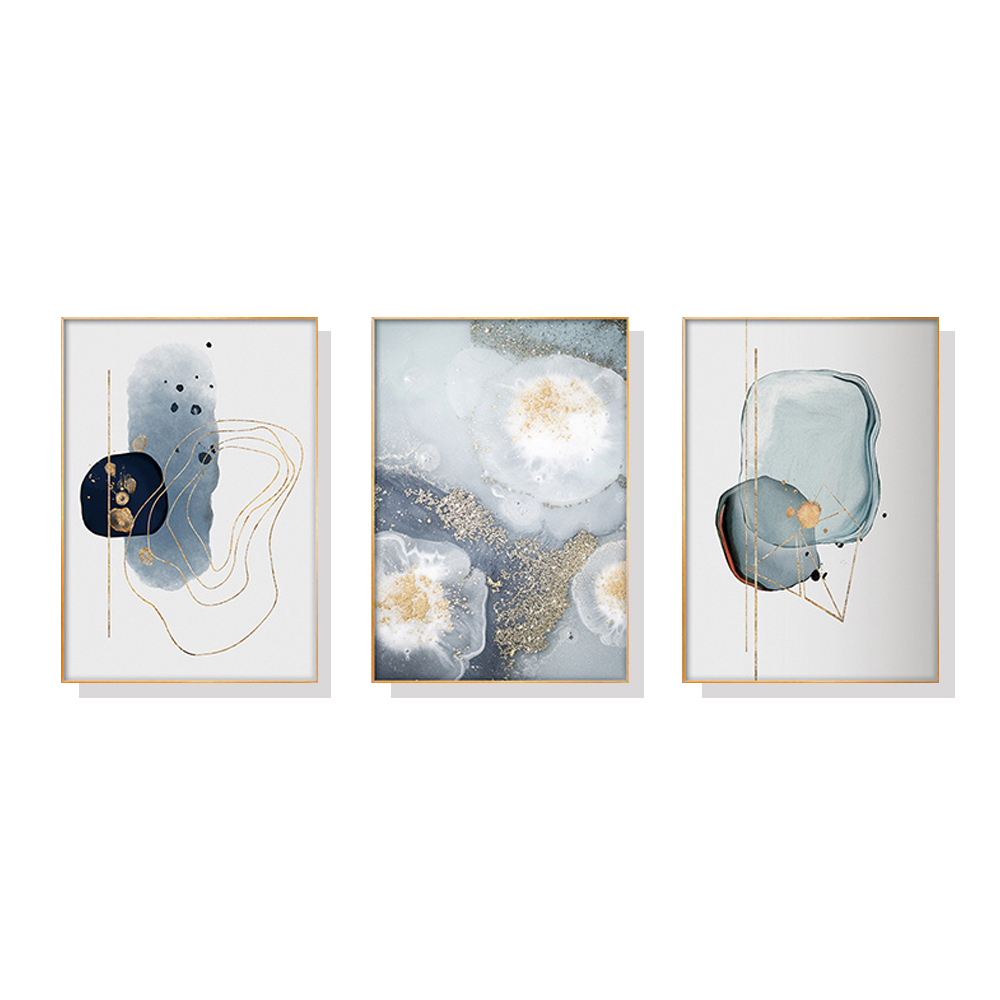 V207-1035_Marbled-Light-Grey_1 Wall Art 50cmx70cm Marbled Light Grey 3 Sets Gold Frame Canvas - Image 1